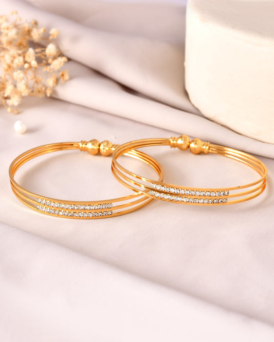 VOJ Set Of 2 Gold Polished Stone Studded Bangle - Swadesiicart