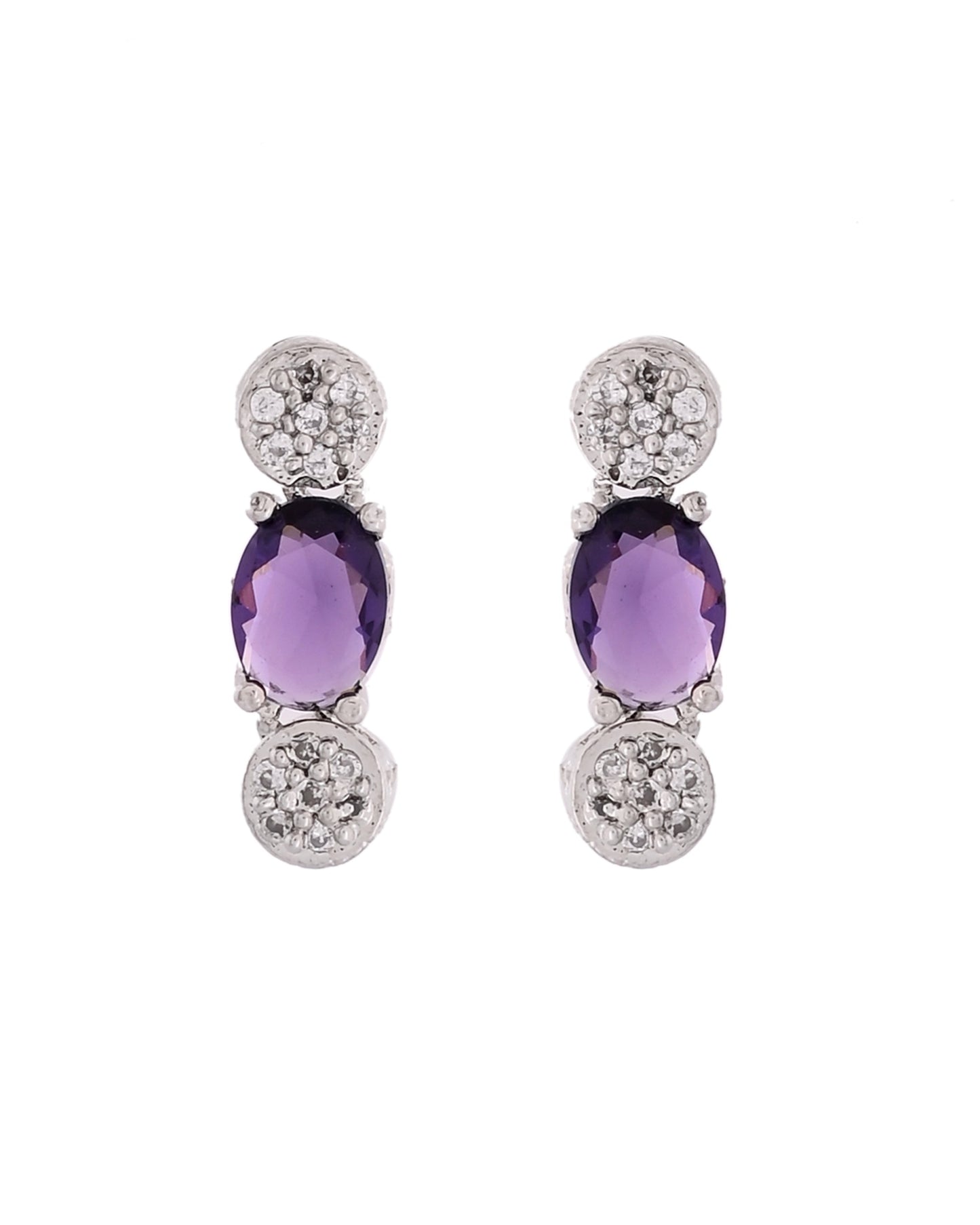 VOJ Silver Plated Purple Stone Studded Necklace With Earrings, Ring And Bracelet Set | Swadesiicart