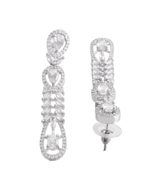 VOJ Silver Plated Ad Stone Studded Long Earrings - Swadesiicart