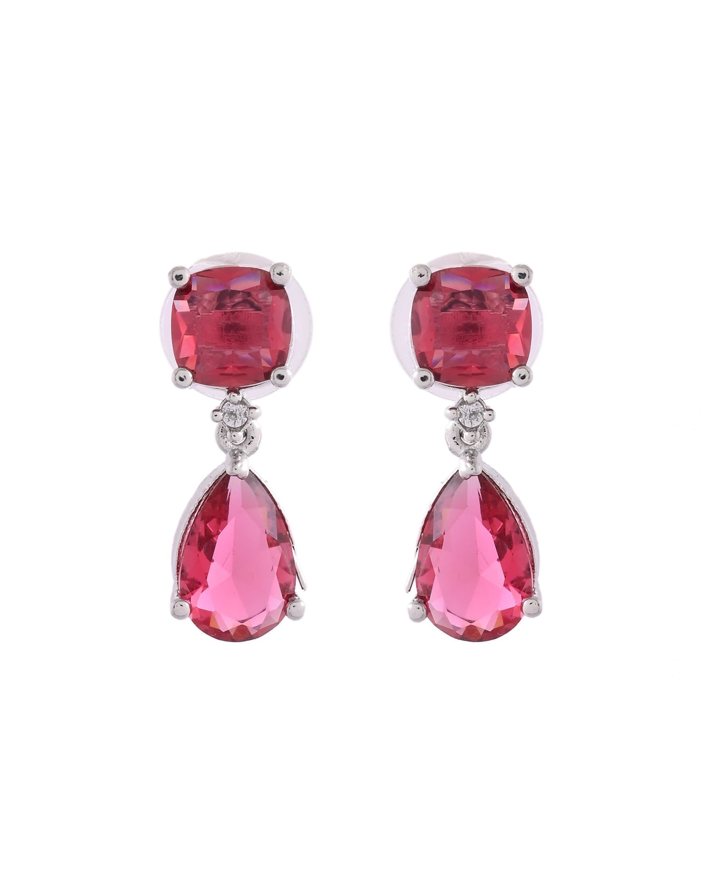 VOJ Silver Plated Red Stone Studded Studs Earrings - Swadesiicart