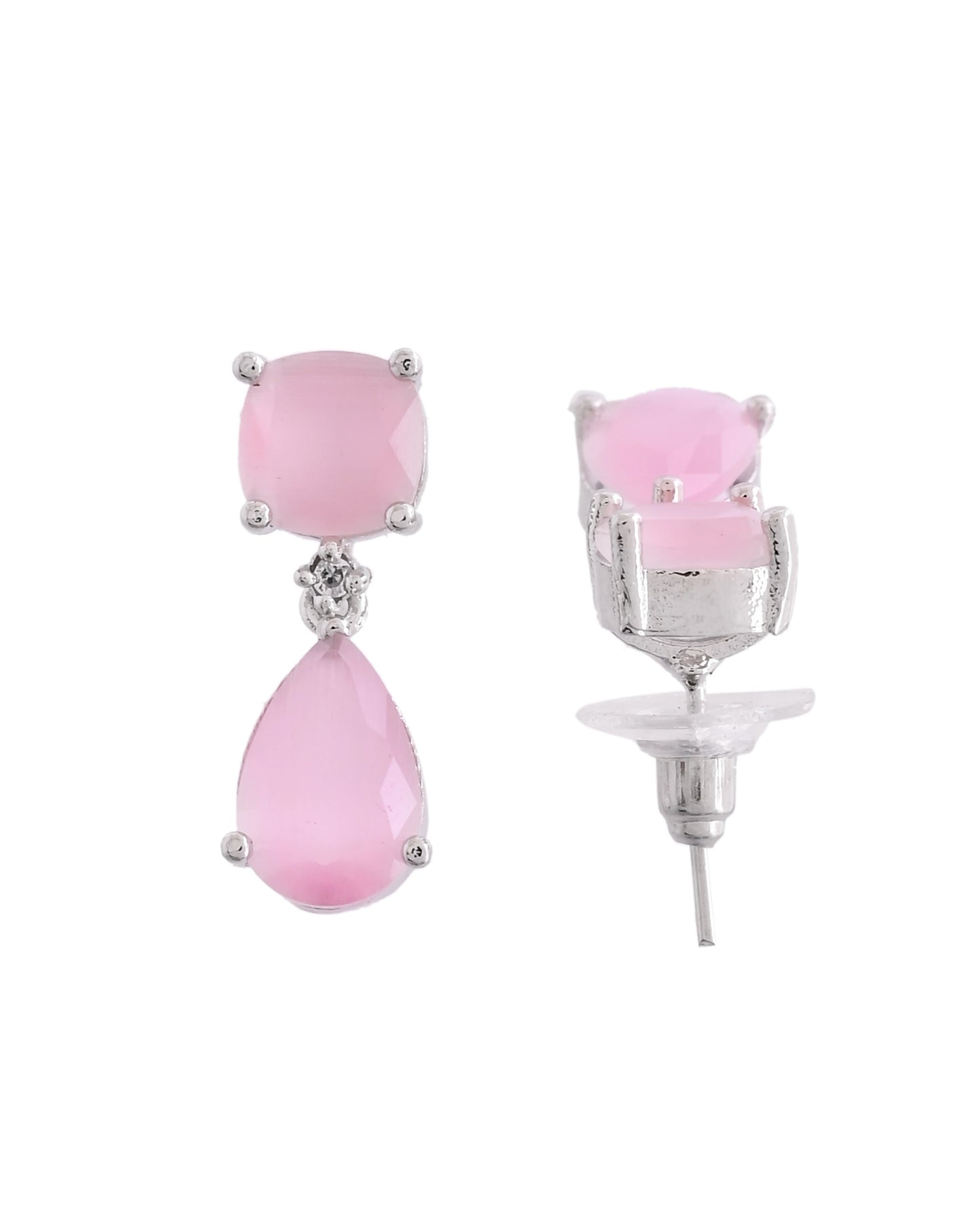 VOJ Silver Plated Red Stone Studded Studs Earrings - Swadesiicart