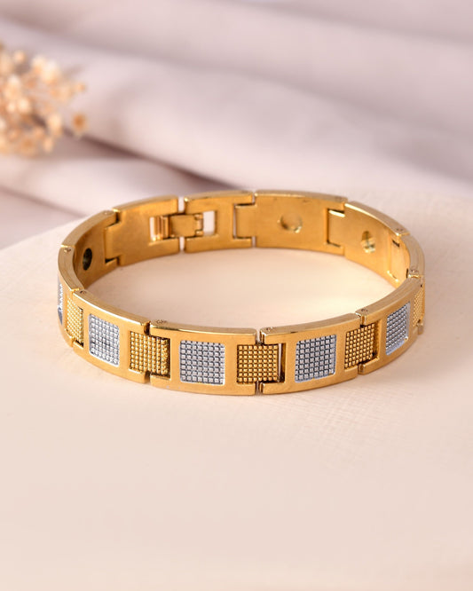 VOJ Men Dual Toned Stylish Stainless Steel Bracelet - Swadesiicart