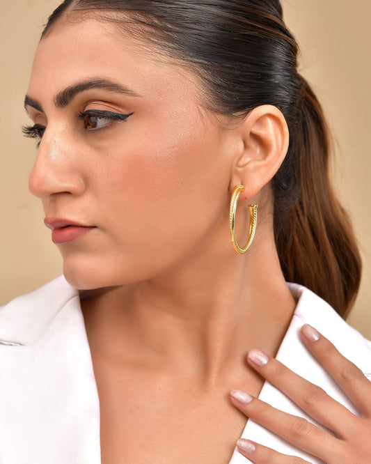 VOJ Gold Polished Anti Tarnished Hoops Earrings - Swadesiicart