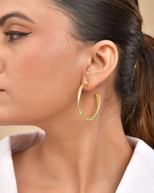 VOJ Gold Polished Anti Tarnished Hoops Earrings - Swadesiicart