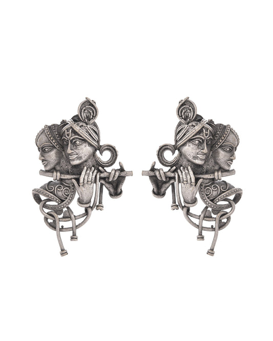 VOJ Silver Plated Oxidized Kanha Shaped Earrings - Swadesiicart