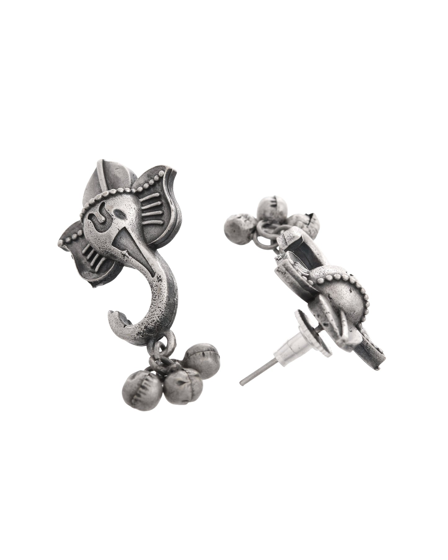 VOJ Silver Toned Designer Temple Earrings - Swadesiicart