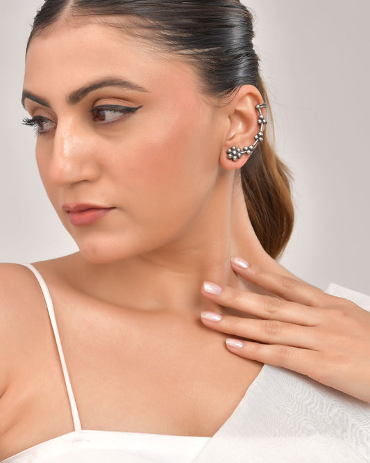 VOJ Silver Toned Floral Designer Ear Cuff - Swadesiicart