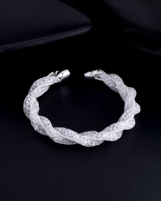 VOJ Silver Plated White Kada Beads Kada Bracelet - Swadesiicart