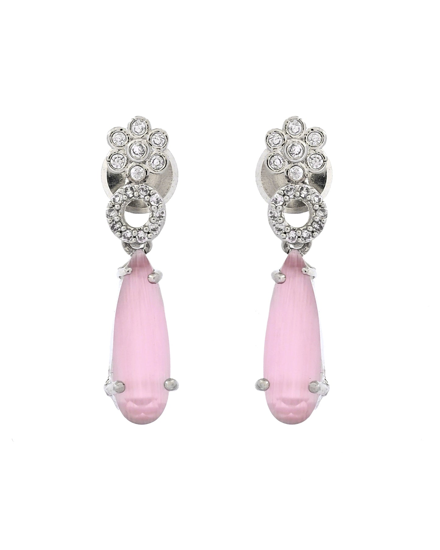 VOJ Silver Plated Baby Pink Stone Studded Ad Jewellery Set