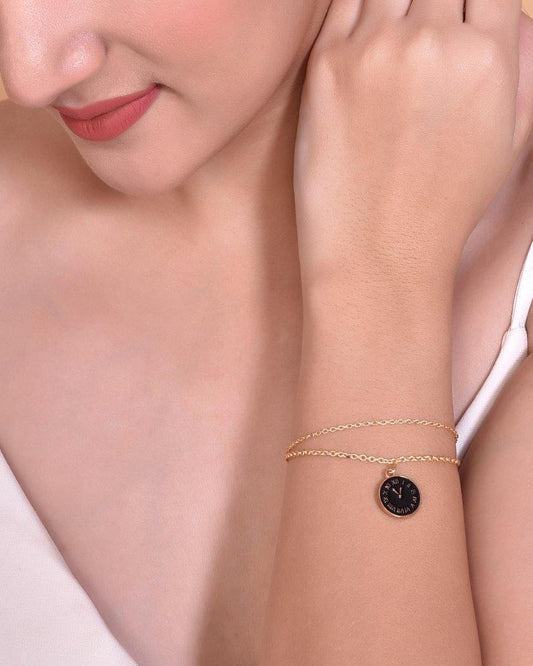 VOJ Gold-Polished Black Clock Charm Bracelet - VOJ (Valley Of Jewellery)
