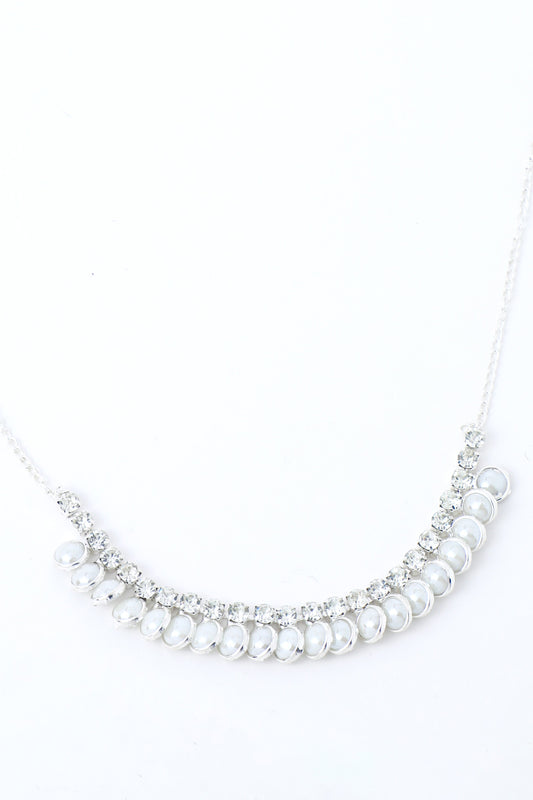 VOJ Silver Plated White Pearl Studded Choker Jewellery Set