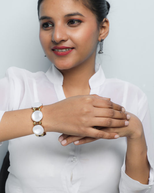 VOJ Gold-Polished With White Stone Studded Wraparound Bracelet - VOJ (Valley Of Jewellery)