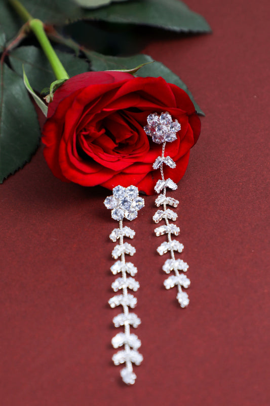 VOJ Silver Plated Stone Studded Drop Earrings - Swadesiicart