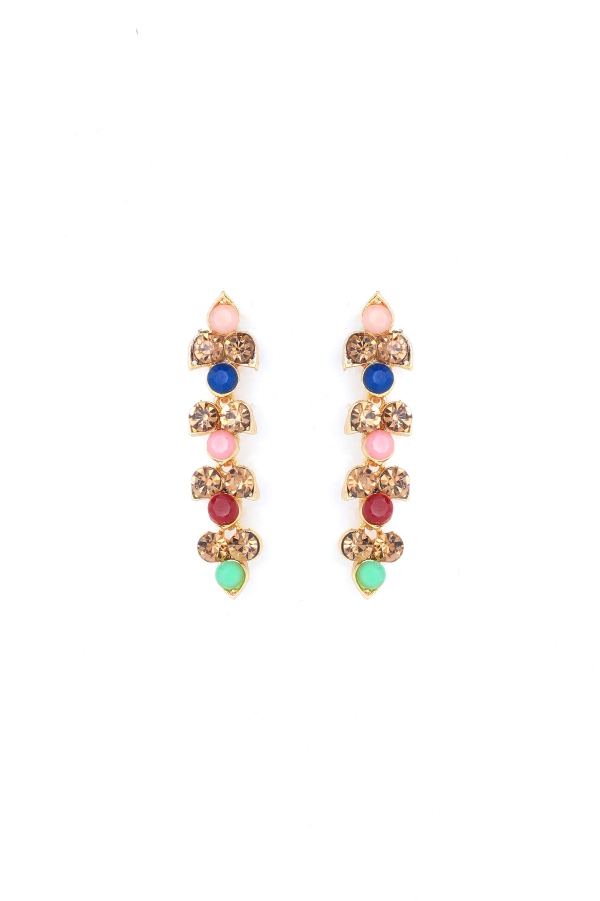 VOJ Gold-Polished Multi Colored Stone Studded Choker Necklace And Earring Set