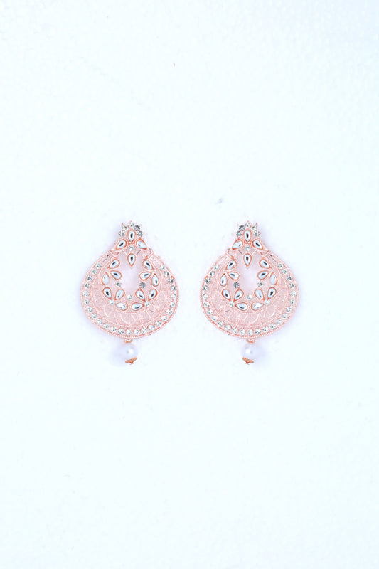 VOJ Gold-Polished With White Pearl And Stone Studded Earring With Mang Tikka Set