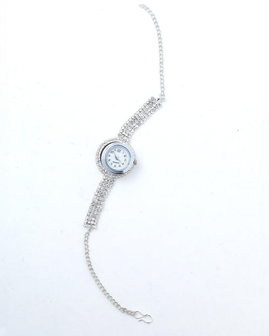 VOJ Silver Plated Watch And Stone Studded Charm Bracelet
