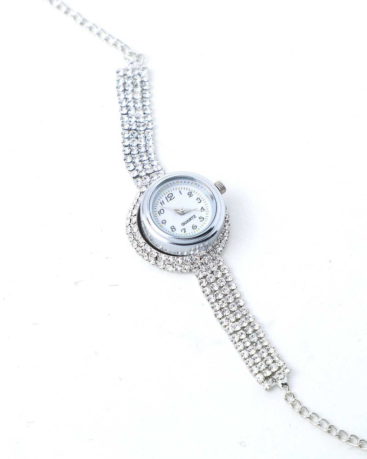 VOJ Silver Plated Watch And Stone Studded Charm Bracelet