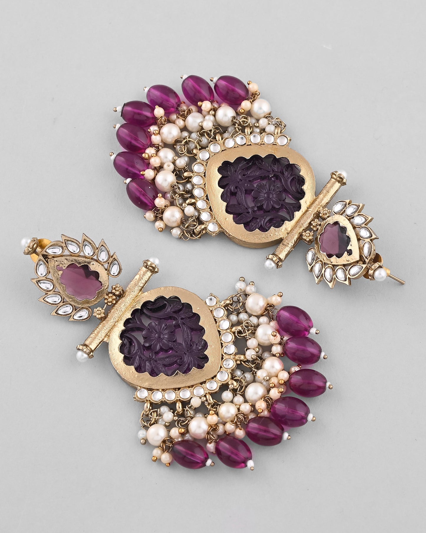 VOJ Gold-Polished Purple Colour Drop And Dangle Statement Earrings - Swadesiicart