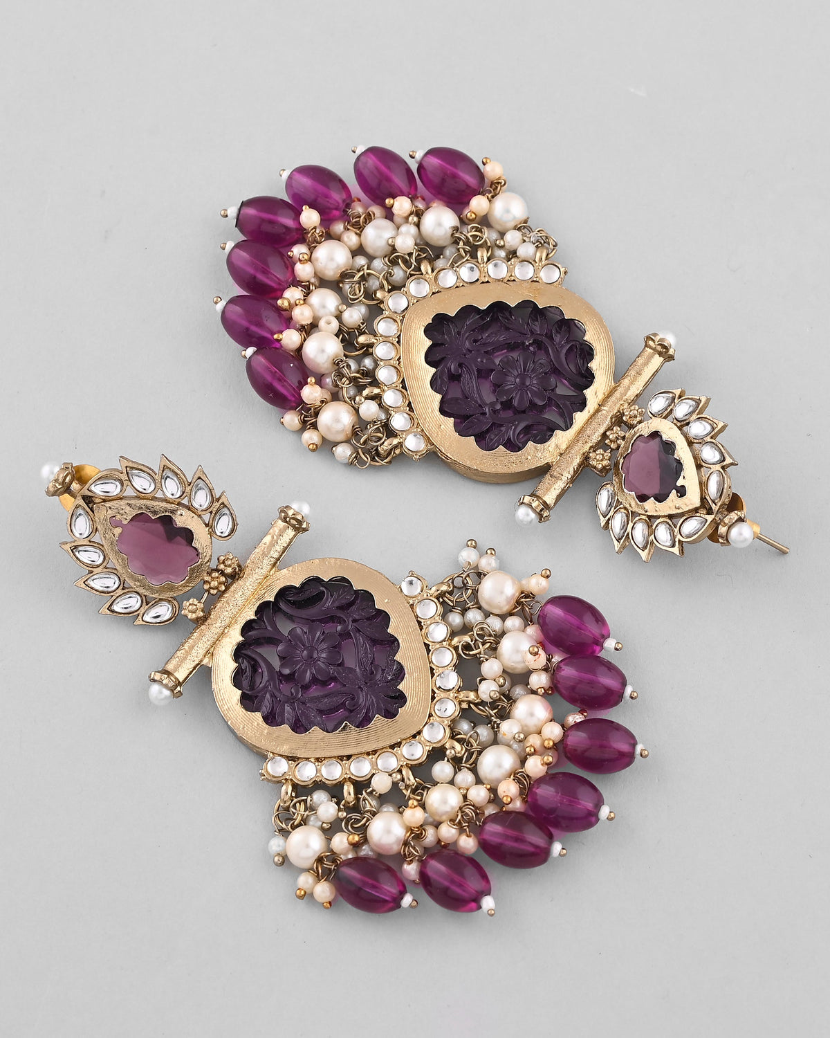 VOJ Gold-Polished Purple Colour Drop And Dangle Statement Earrings