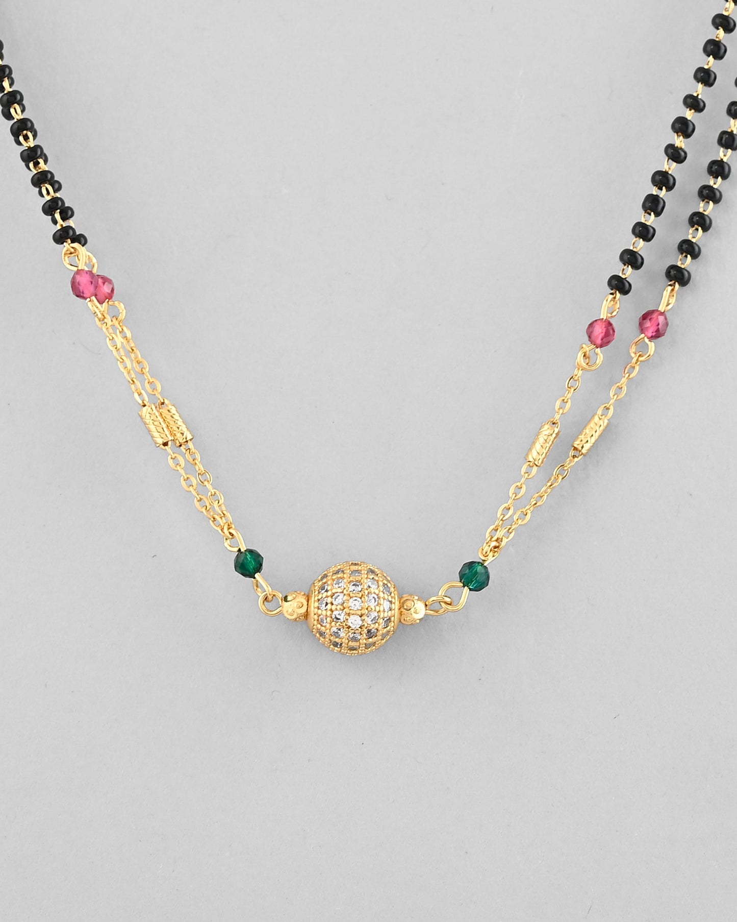 VOJ Gold-Polished AD-Studded & Beaded Layered Mangalsutra - Swadesiicart