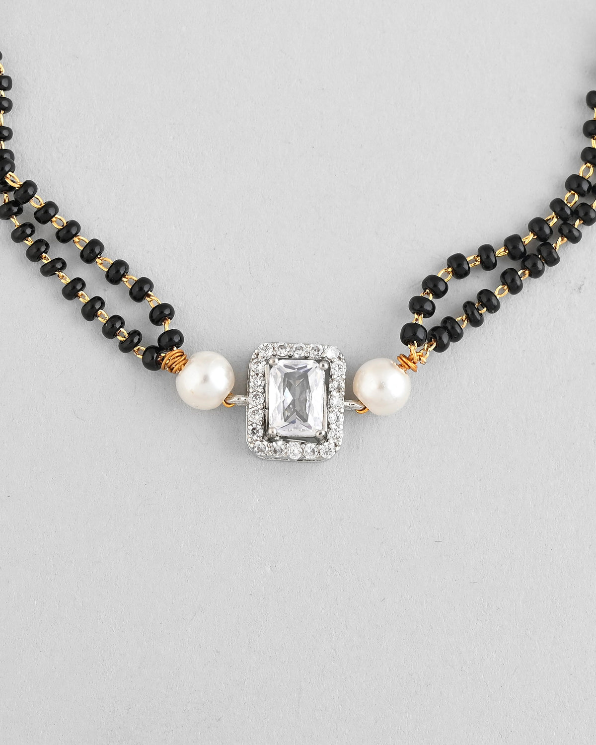 VOJ Rectangle Shaped And AD Stone Silver Plated Mangalsutra bracelet