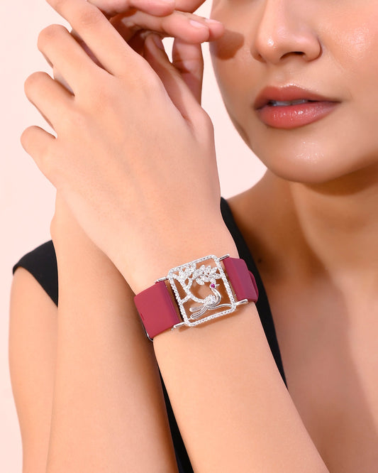 VOJ Silver Plated AD Stone Studded Belt Bracelet - Swadesiicart