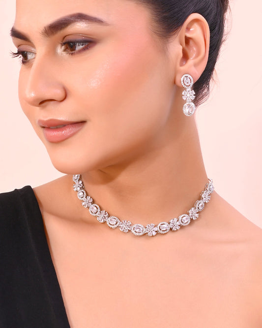 VOJ Silver-Plated AD-Studded Jewellery Set - Swadesiicart