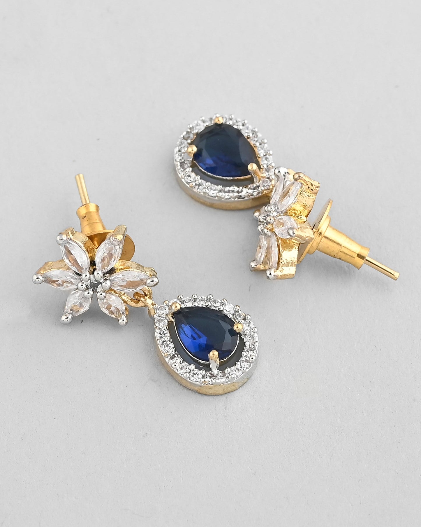 VOJ Gold-Polished White And Blue Colour AD-Studded Jewellery Set - Swadesiicart