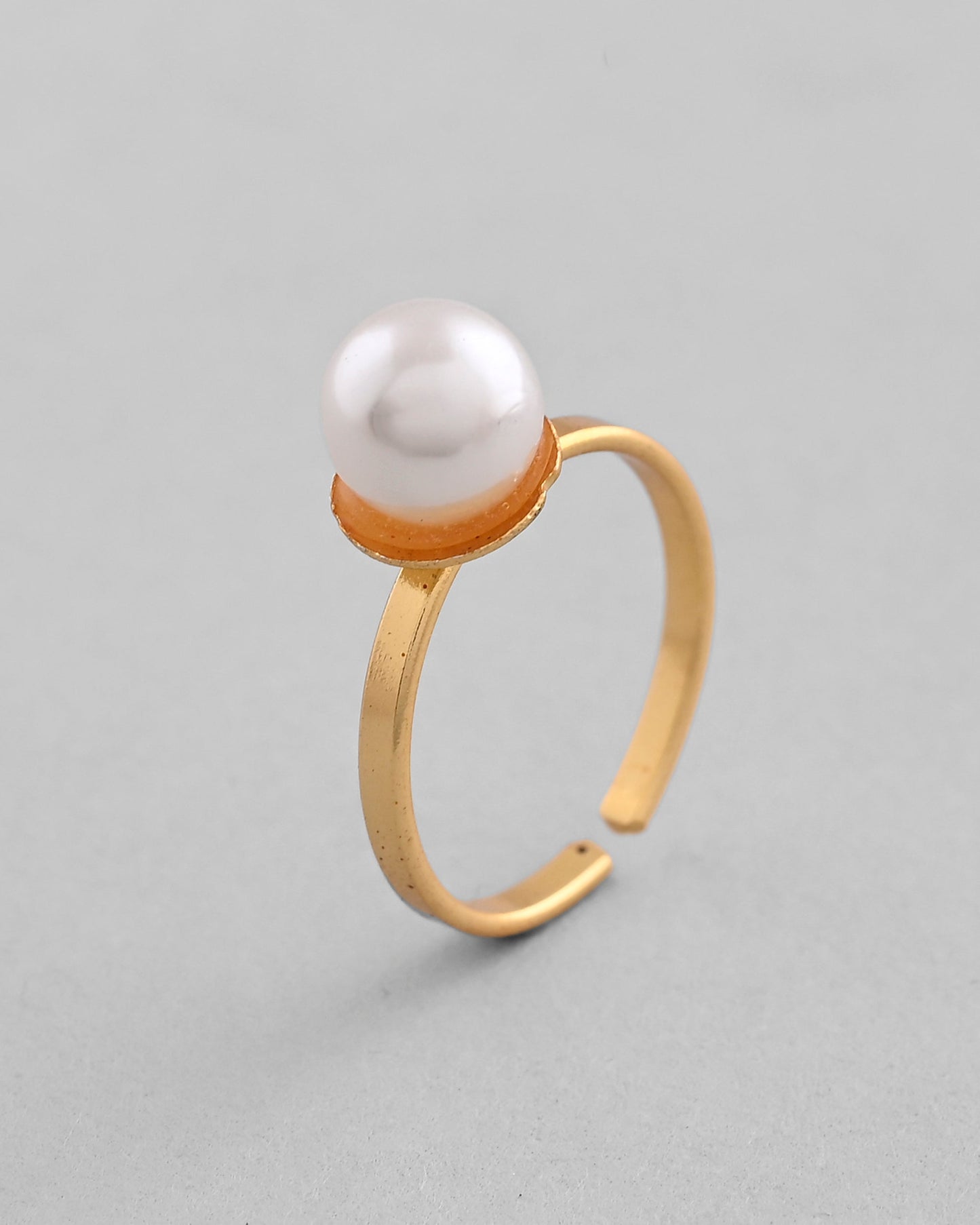 VOJ Gold-Polished One Pearl Ring | Swadesiicart