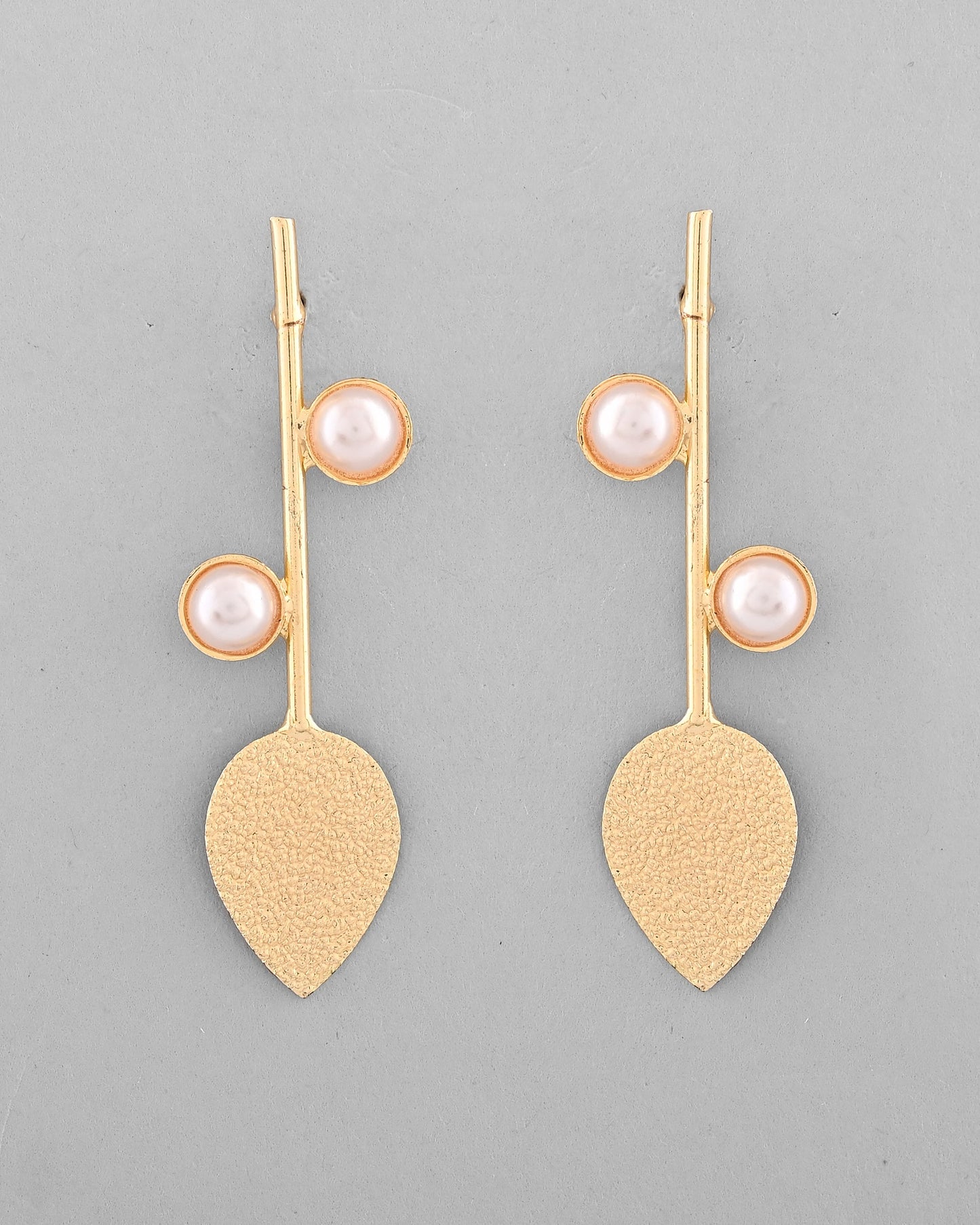 VOJ Gold-Polished Leaf Shaped with Pearl Studded Earrings - Swadesiicart