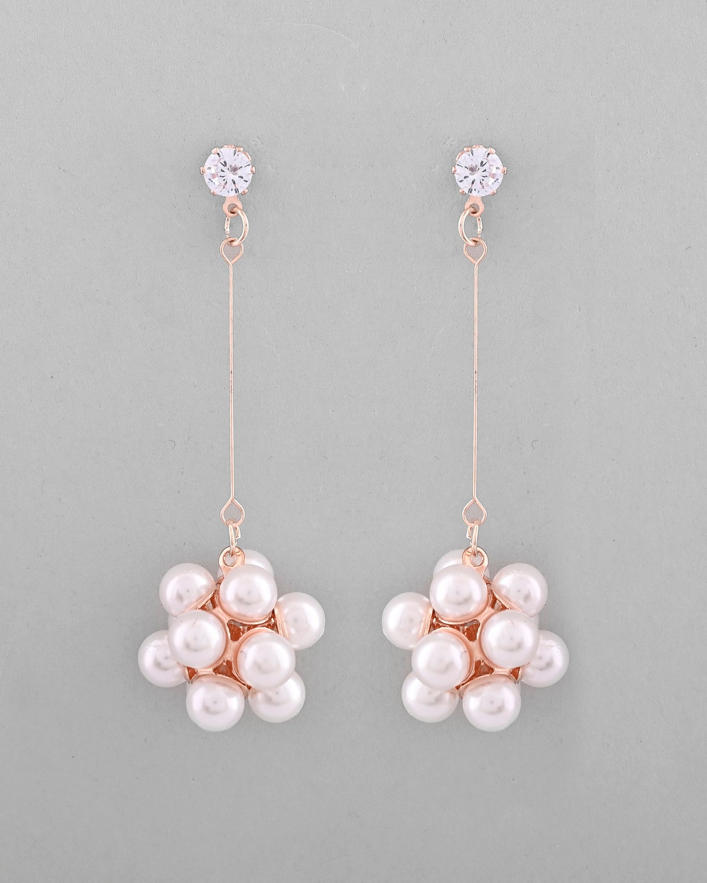 VOJ Rose Gold-Polished Handcrafted Floral Pearl Drop Earrings - Swadesiicart