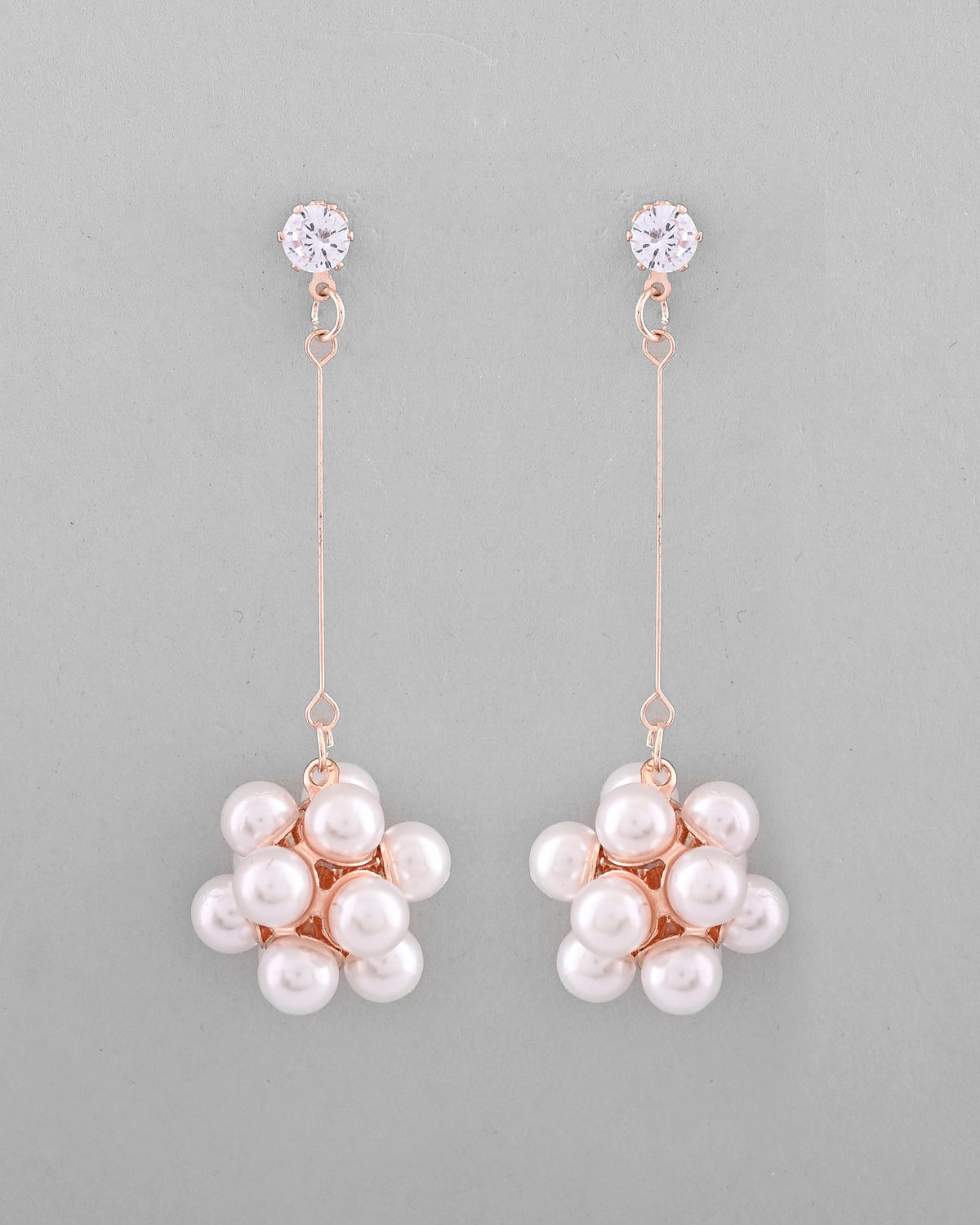 VOJ Rose Gold-Polished Handcrafted Floral Pearl Drop Earrings
