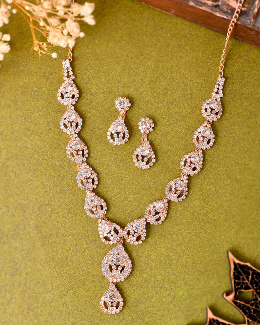 VOJ CZ Stone Studded Gold-Polished Jewellery Set - Swadesiicart