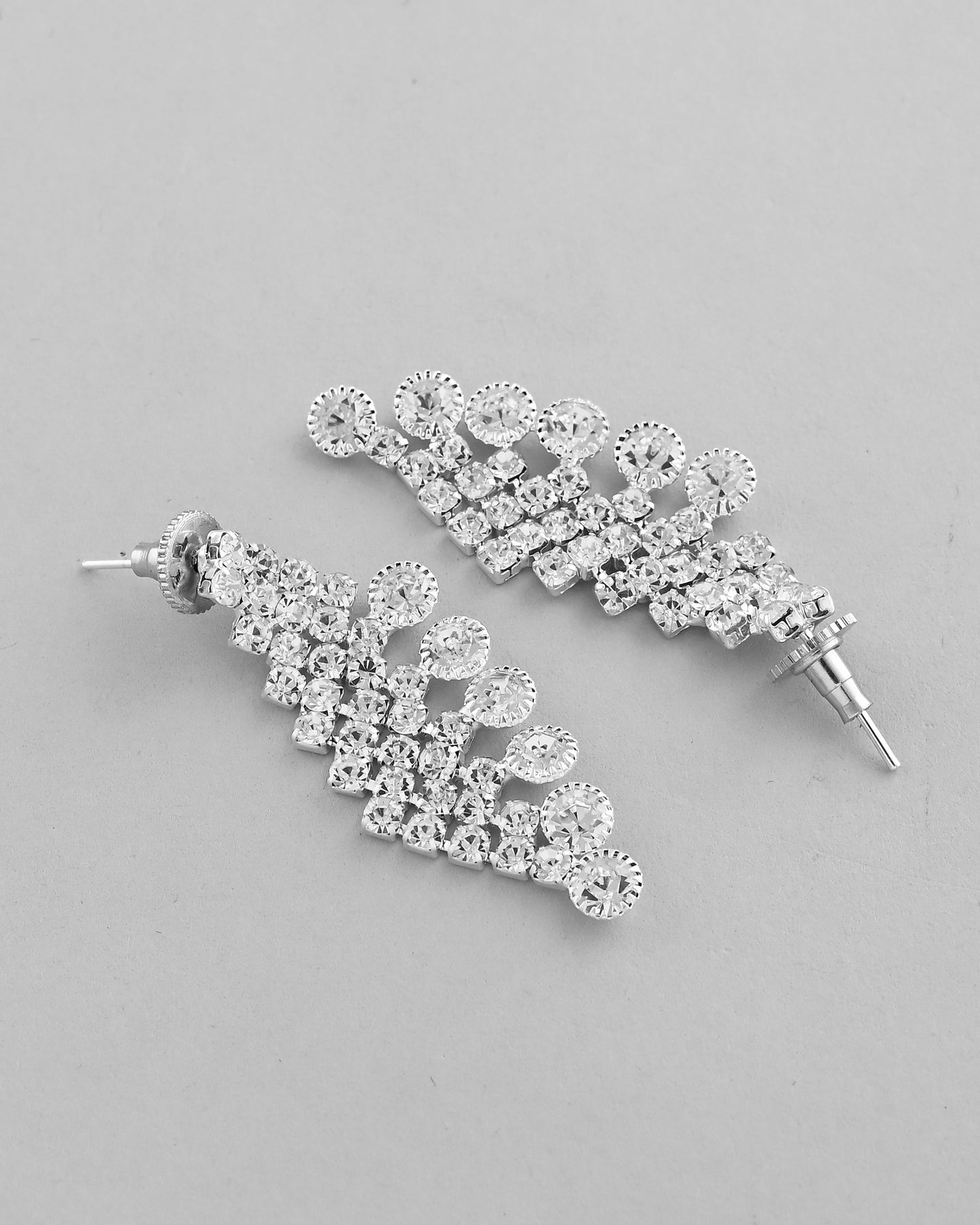 VOJ AD Stone Studded Silver Plated Necklace With Drop Earrings Set - Swadesiicart