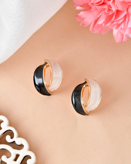 VOJ Gold-Polished Korean Style Black And White Studs Earrings - Swadesiicart