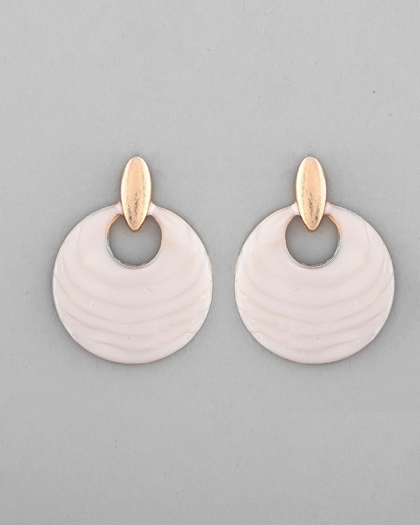 VOJ Gold-Polished Korean Style White Circular Studs Earrings - Swadesiicart