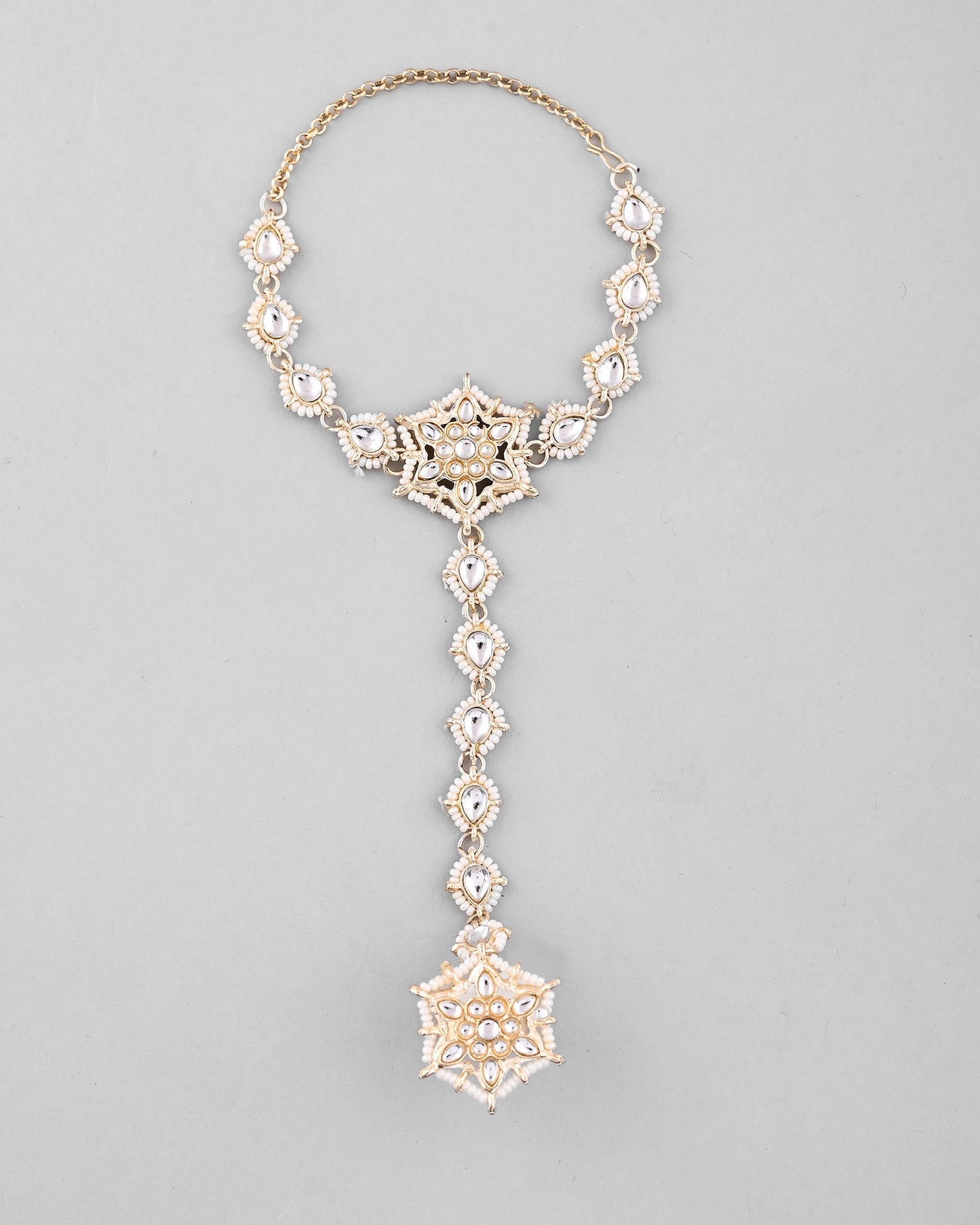 VOJ Gold-Polished Pearl And Kundan Ring Bracelet - Swadesiicart