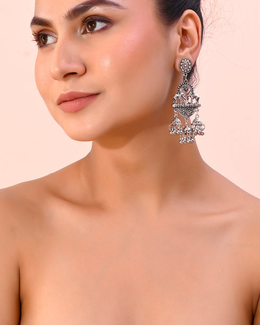 VOJ Silver-Plated Elephant Oxidized Contemporary Drop Earrings - Swadesiicart