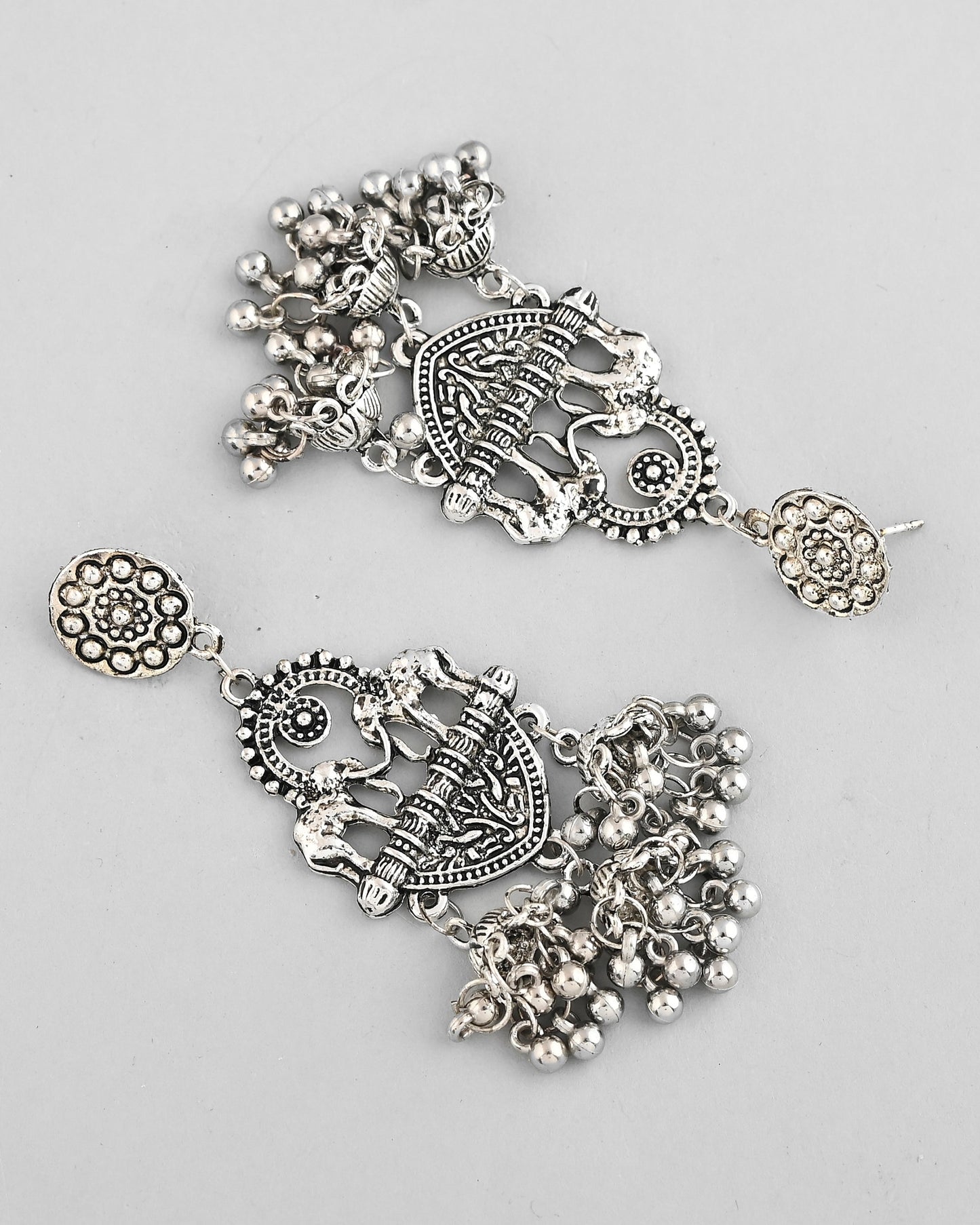 VOJ Silver-Plated Elephant Oxidized Contemporary Drop Earrings - Swadesiicart