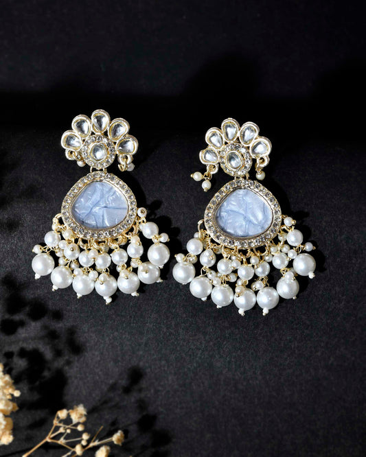 VOJ Gold-Toned Kundan Studded Contemporary Oxidised Drop Earrings - Swadesiicart