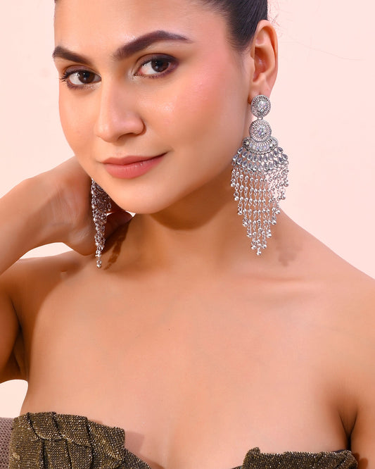VOJ Silver-Plated Ghungroo Oxidized Drop Long Earrings - Swadesiicart