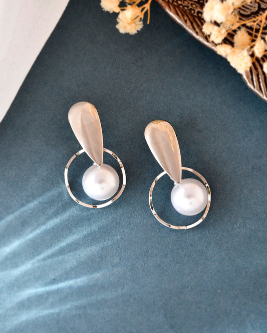 VOJ Silver-Plated Handcrafted Pearl Studded Korean Drop Earrings - Swadesiicart