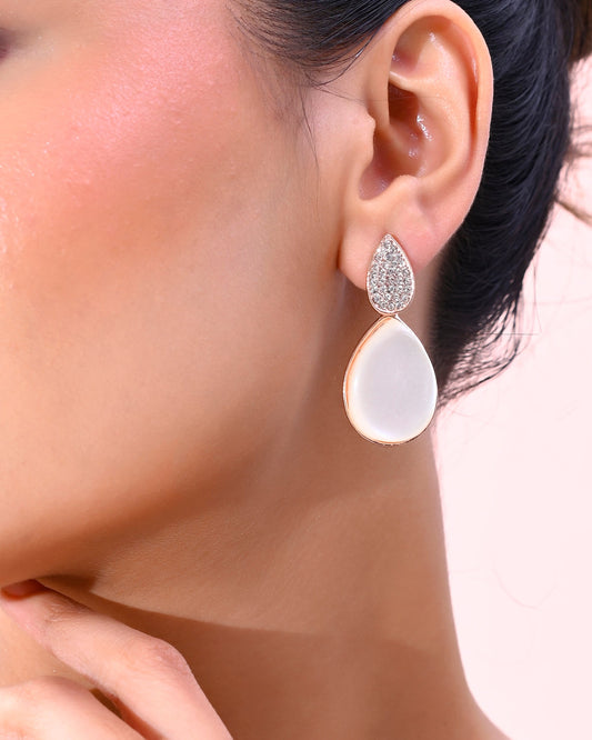 VOJ Gold-Polished CZ-Studded Korean Drop Earrings - Swadesiicart