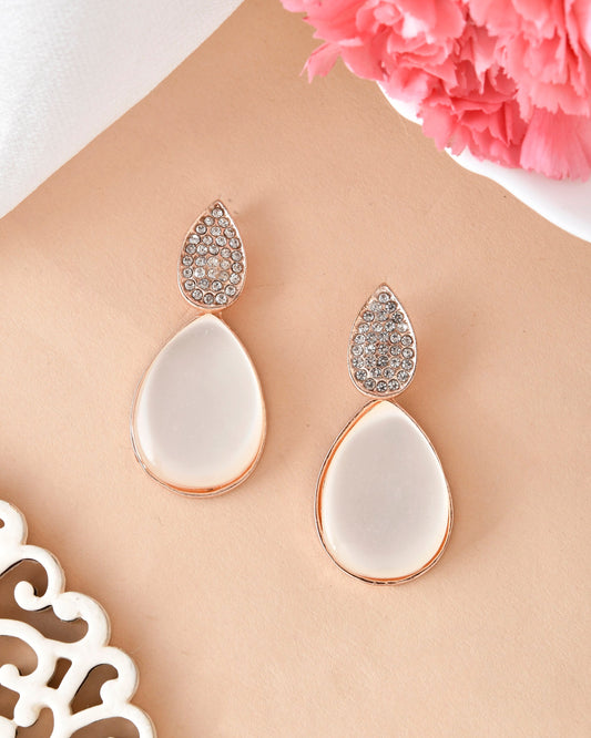 VOJ Gold-Polished CZ-Studded Korean Drop Earrings - Swadesiicart