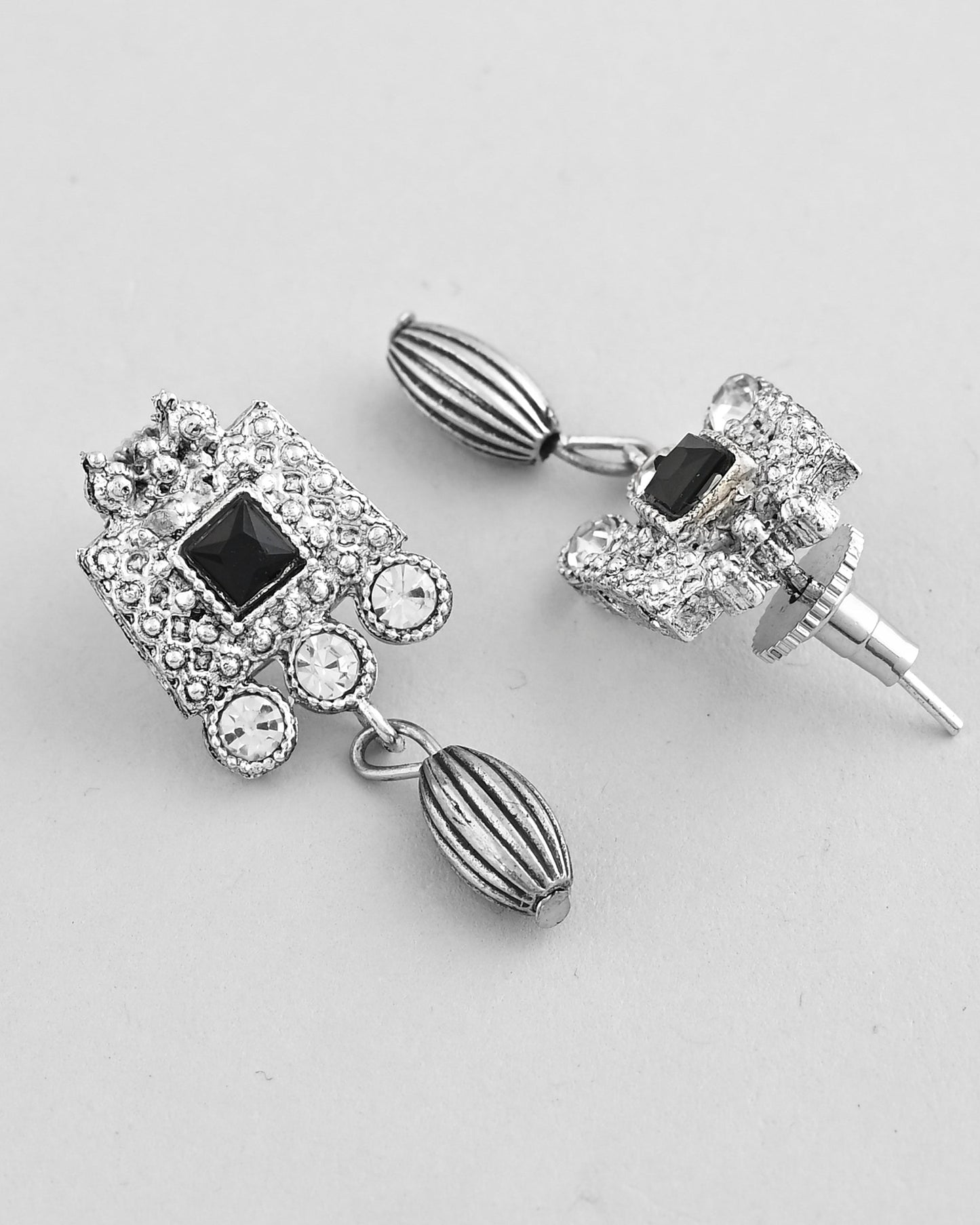 VOJ Silver Plated Black Stone Studded Oxidized Jewellery Set - Swadesiicart