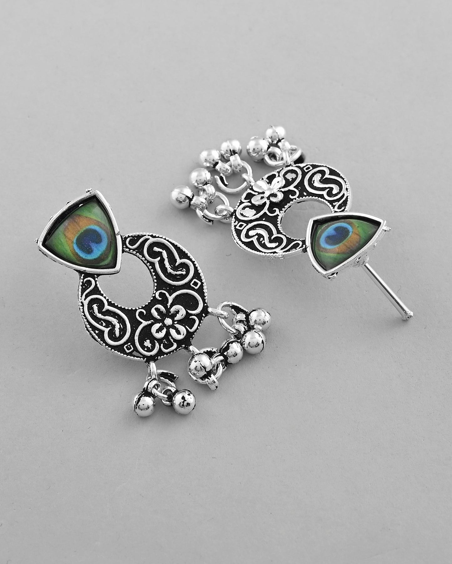 VOJ Silver Plated Peacock Contemporary Choker And Earrings | Swadesiicart
