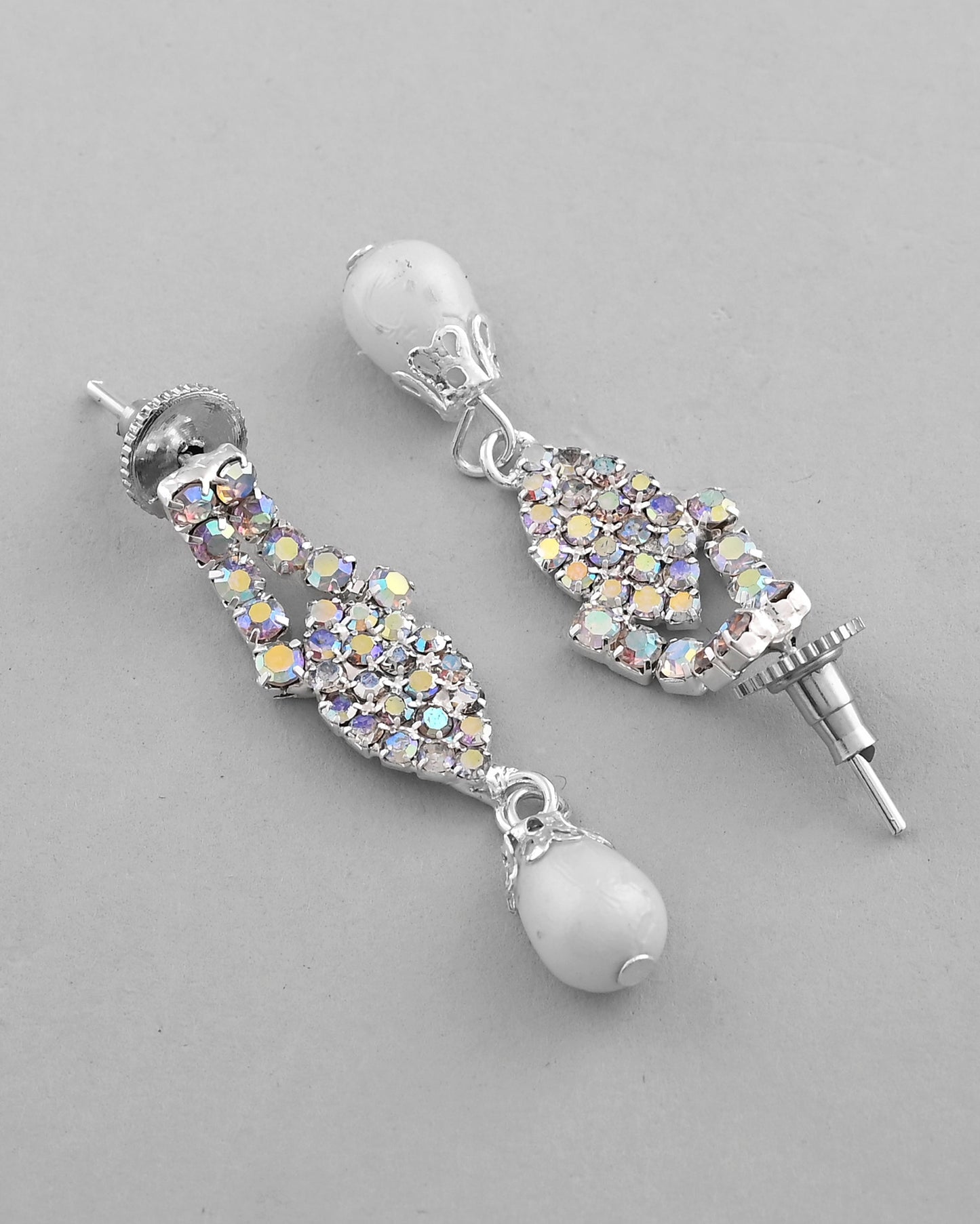 VOJ Silver Plated CZ-Stone Studded With Pearl Jewellery Set - Swadesiicart