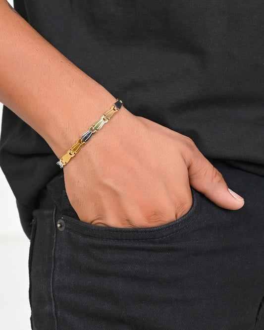VOJ Gold and Silver Polished Designer Men Bracelet - Swadesiicart