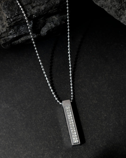 VOJ Silver Plated Men Chain With Rectangular Shaped AD Stone Studded Pendent | Swadesiicart