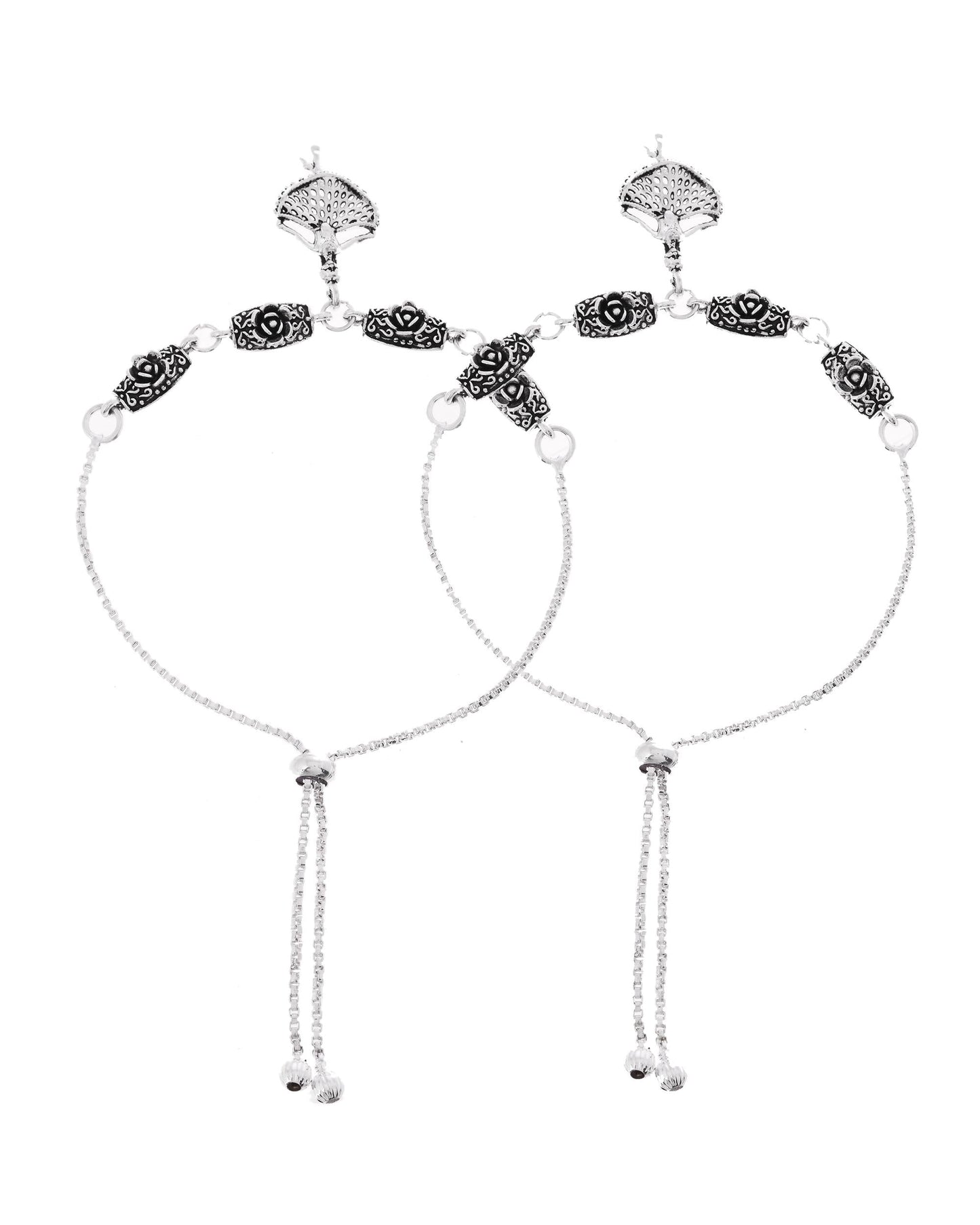 VOJ Set of 2 Silver Plated Dancing Girl Anklet - Swadesiicart